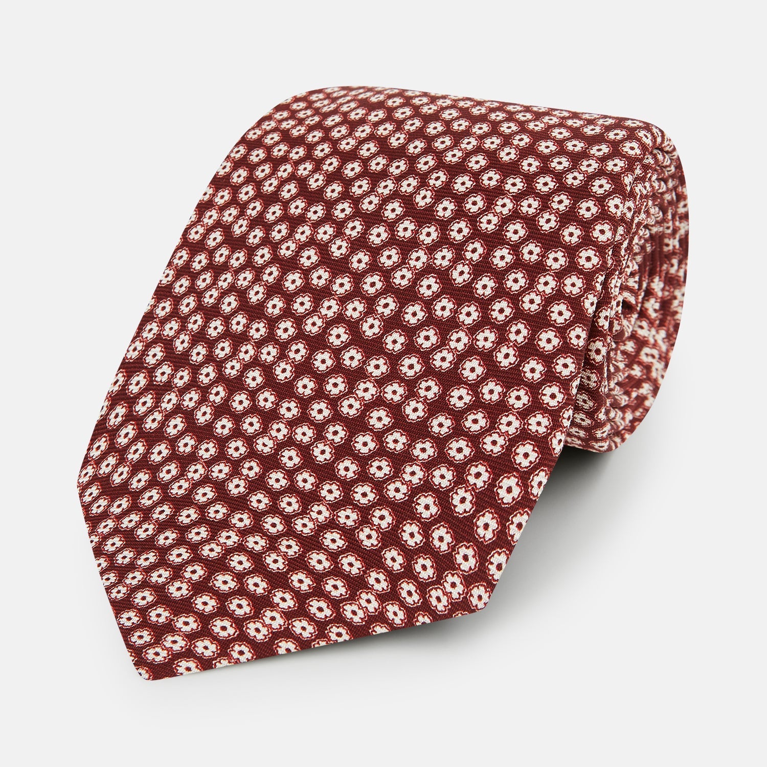 Burgundy Flower-Patterned Printed Silk Tie