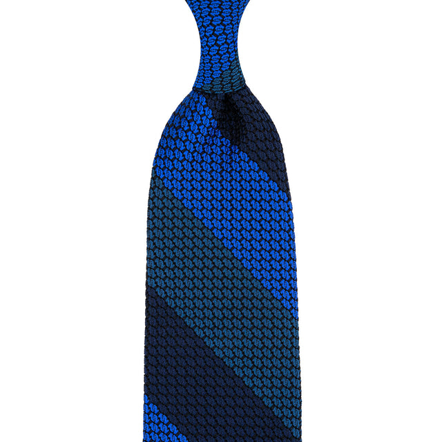 Kuska Handwoven Striped Grossa Grenadine Tie - Navy / Denim / Blue