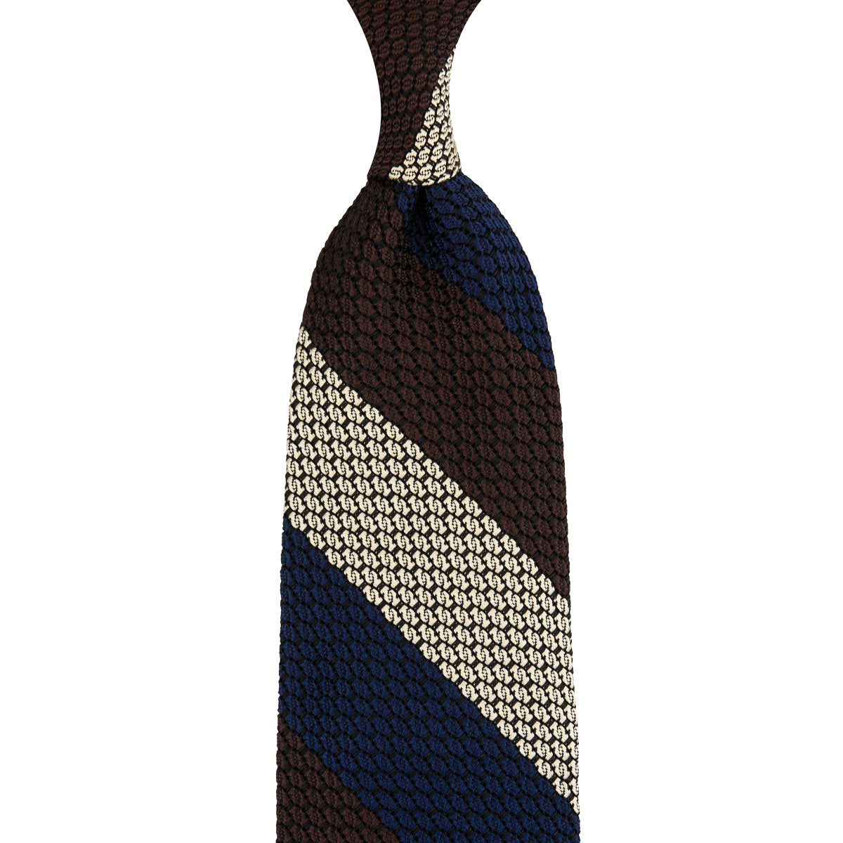 Kuska Handwoven Striped Grossa Grenadine Tie Navy Brown