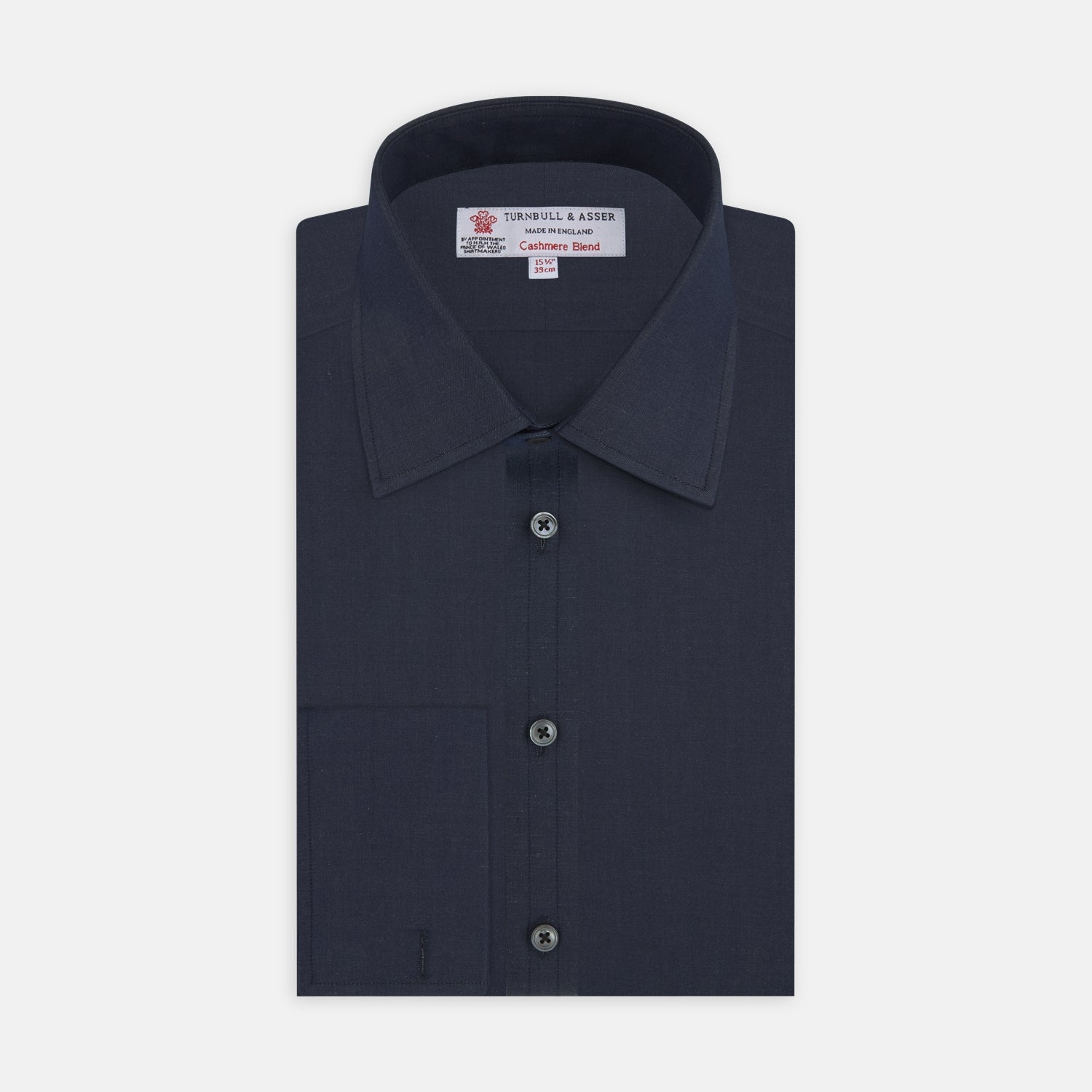 Dark Blue Denim-Cashmere Shirt with T&amp;A Collar and Double Cuffs
