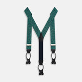 Kelly Green Paisley Adjustable Silk and Navy Leather Braces