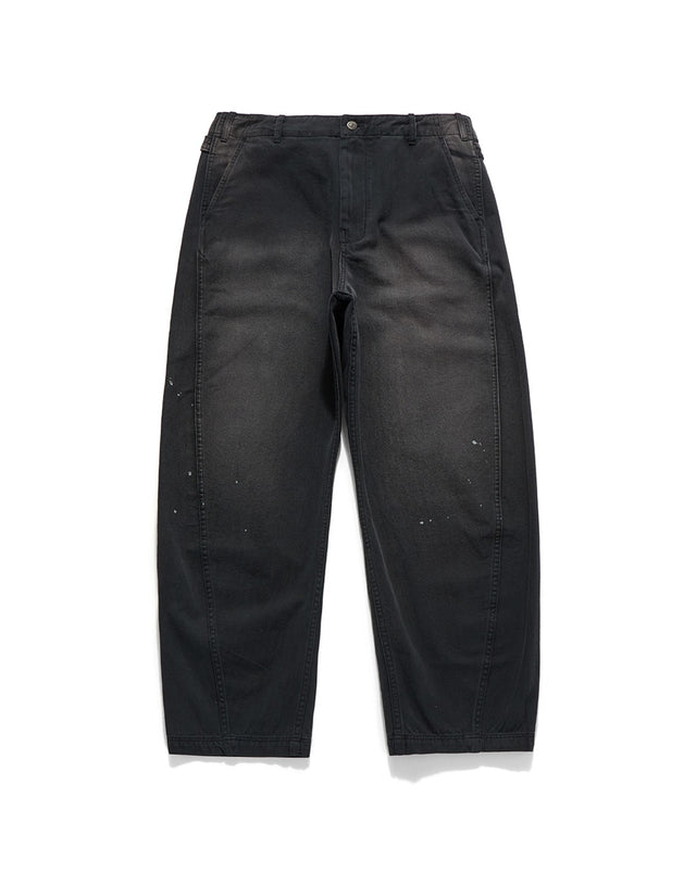 CINCH BACK CURVED PANTS / BLACK HERRINGBONE
