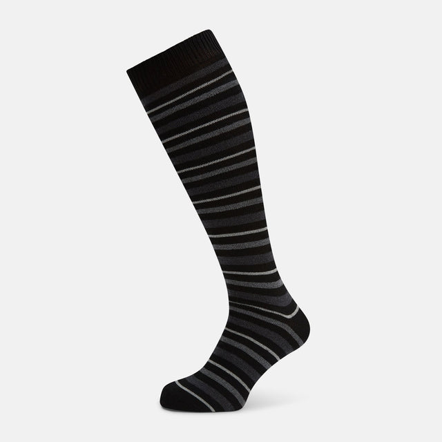 Chocolate Melange Striped Merino Wool Long Socks