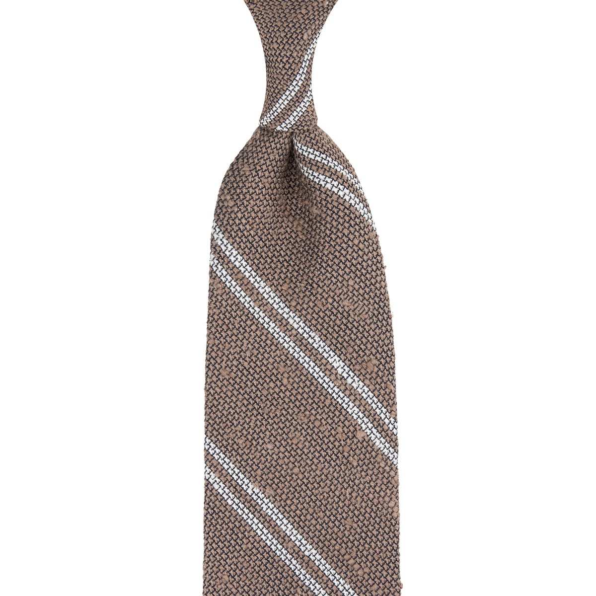 Double Bar Shantung Grenadine Tie Beige Hand Rolled