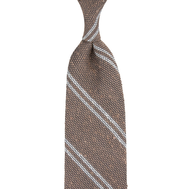 Double Bar Shantung Grenadine Tie - Beige - Hand-Rolled