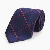 Red And Navy Window Pane Silk Tie