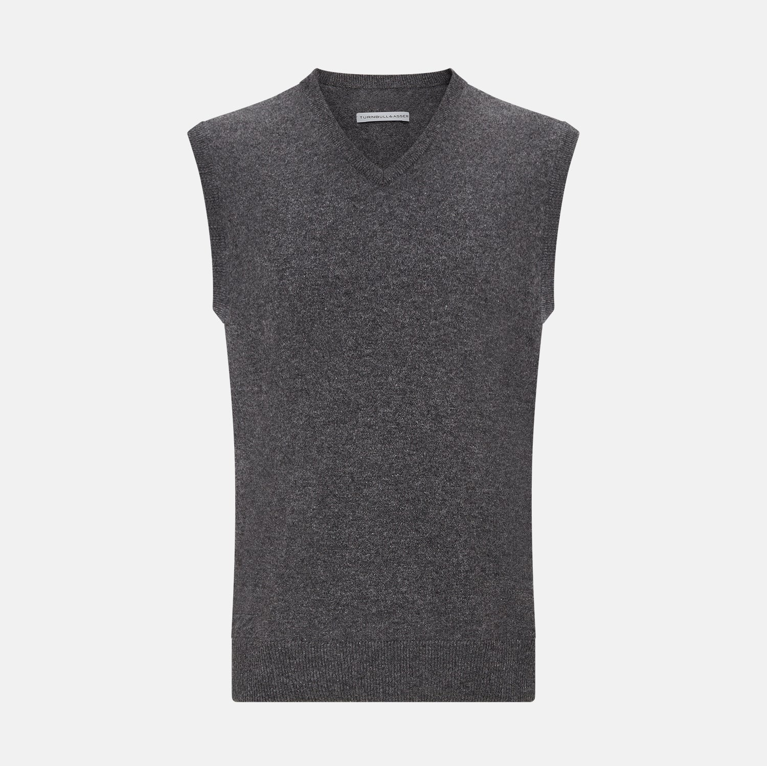 Grey Melange V Neck Cashmere Vest