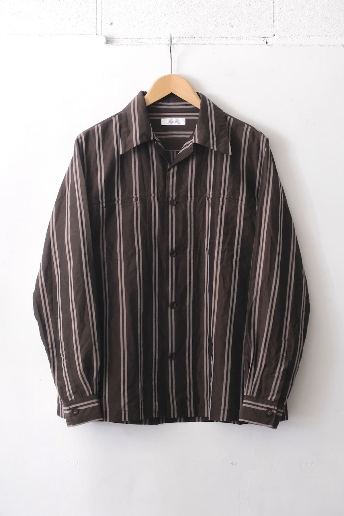 FUJITO Open Collar Shirt Brown Stripe,Navy Stripe | Directors Web Shop powered by BASE