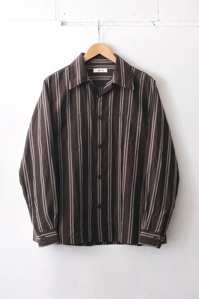 FUJITO Open Collar Shirt Brown Stripe,Navy Stripe | Directors Web Shop powered by BASE