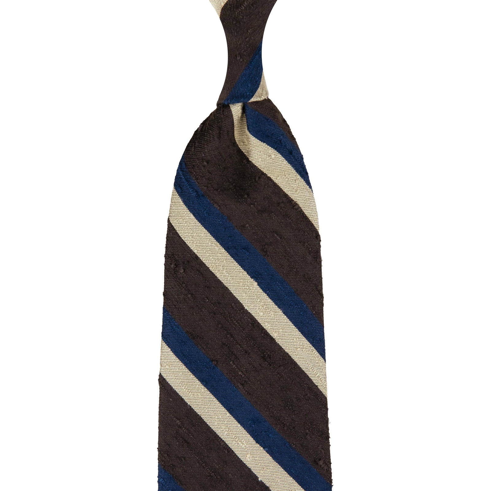 Striped Shantung Silk Tie Chocolate Navy