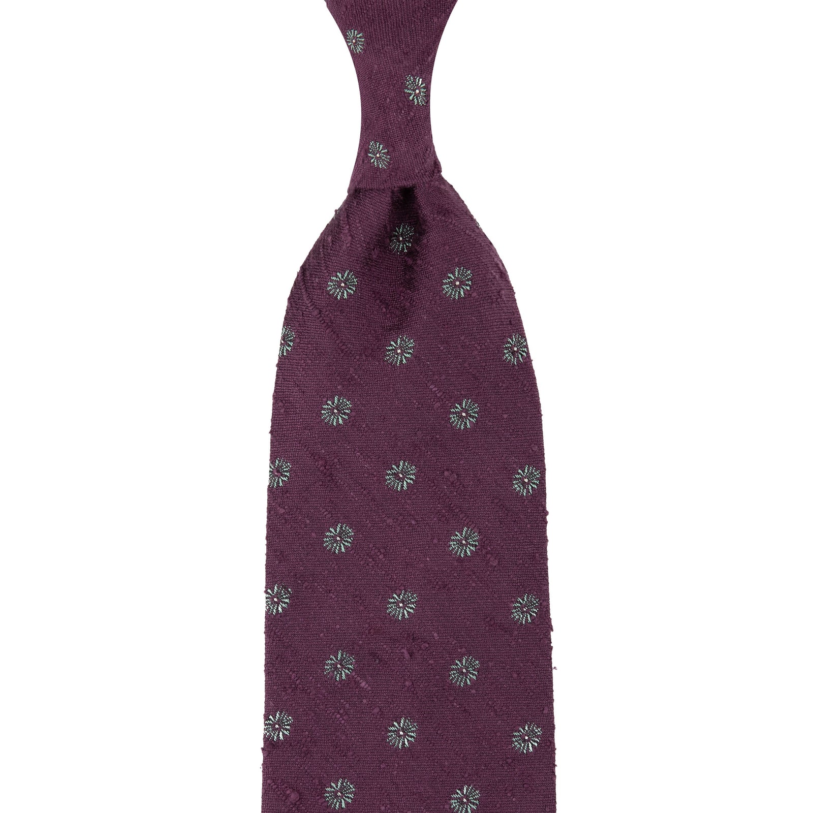 Floral Shantung Silk Tie Eggplant Hand Rolled
