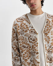 Alban Natural And Floral Textured Jacquard Cardigan
