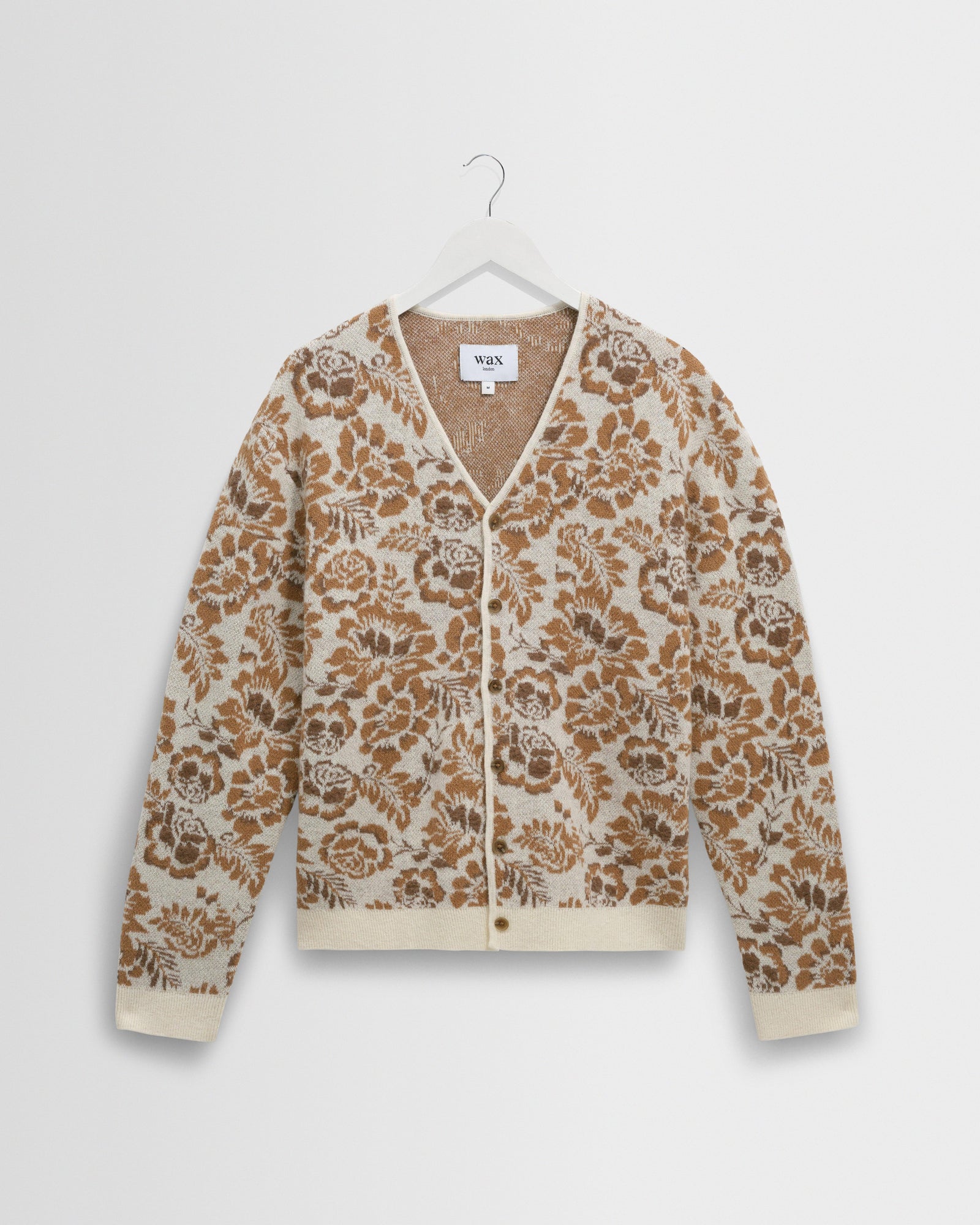 Alban Natural And Floral Textured Jacquard Cardigan