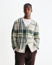 Alban Natural And Green Plaid Check Cardigan