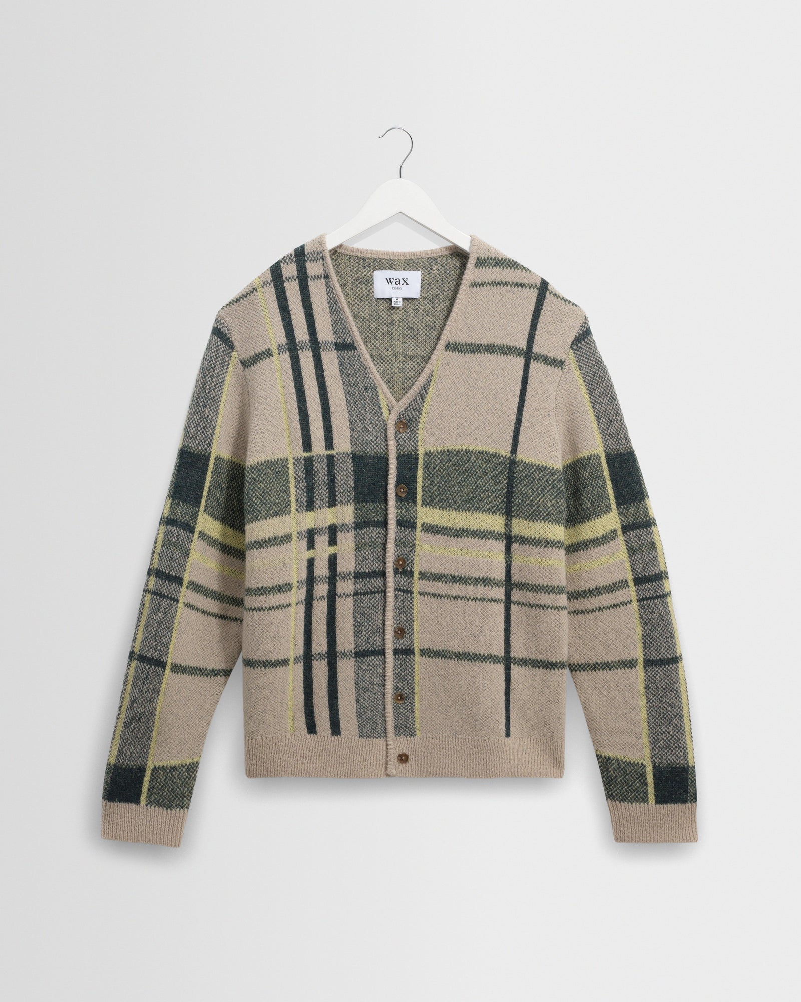 Alban Natural And Green Plaid Check Cardigan