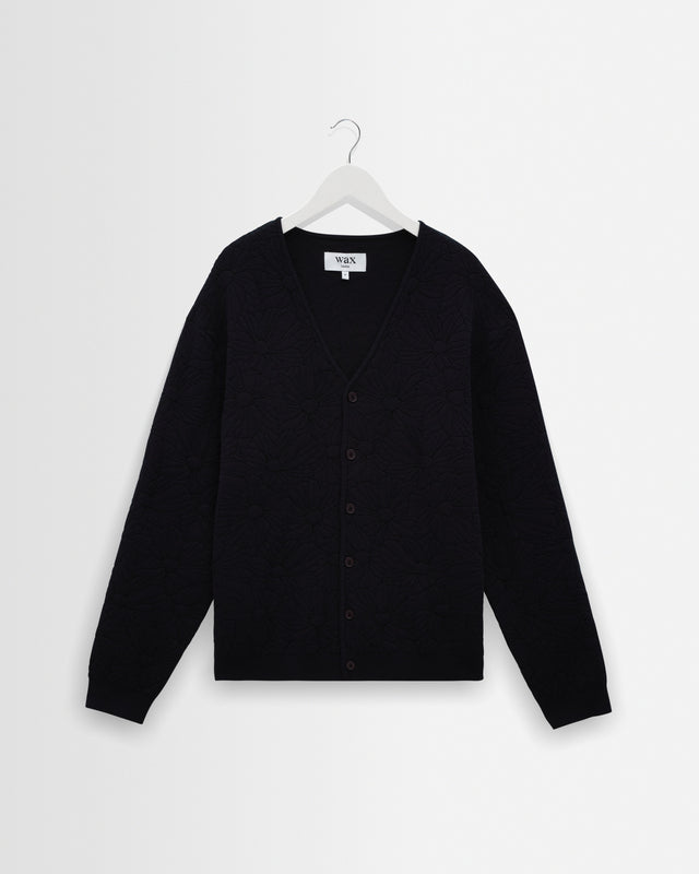 Alban - Navy And Black Floral Jacquard Cardigan