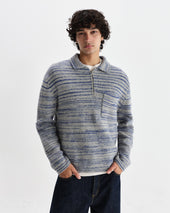 Alpha Grey And Blue Space Dye Zip Polo
