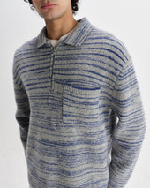 Alpha Grey And Blue Space Dye Zip Polo