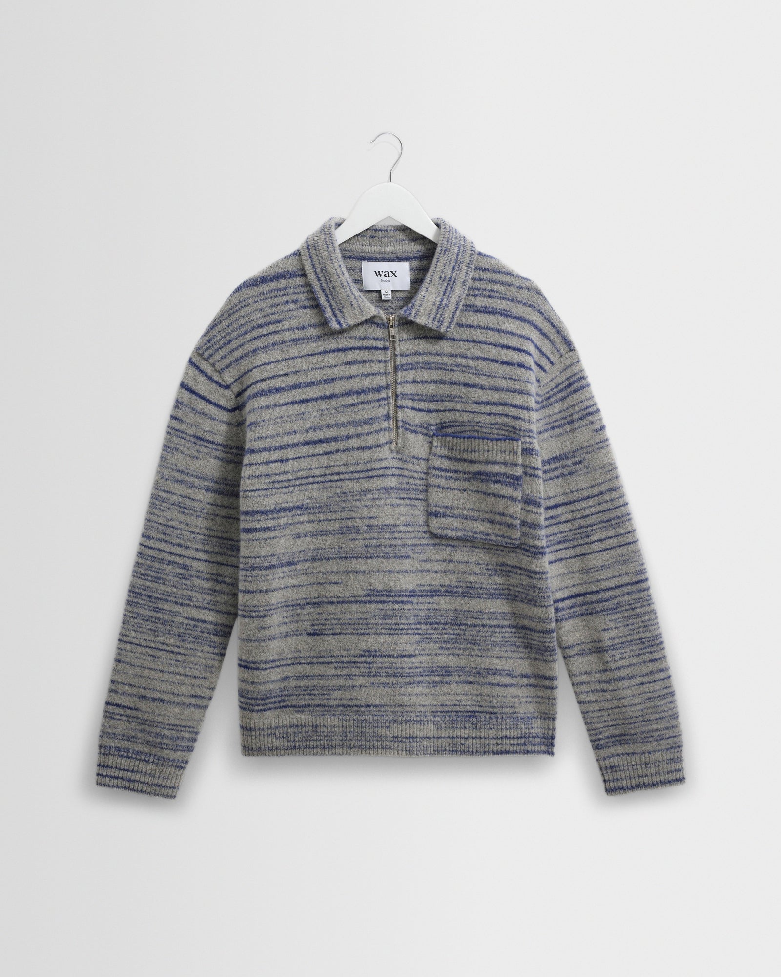 Alpha Grey And Blue Space Dye Zip Polo