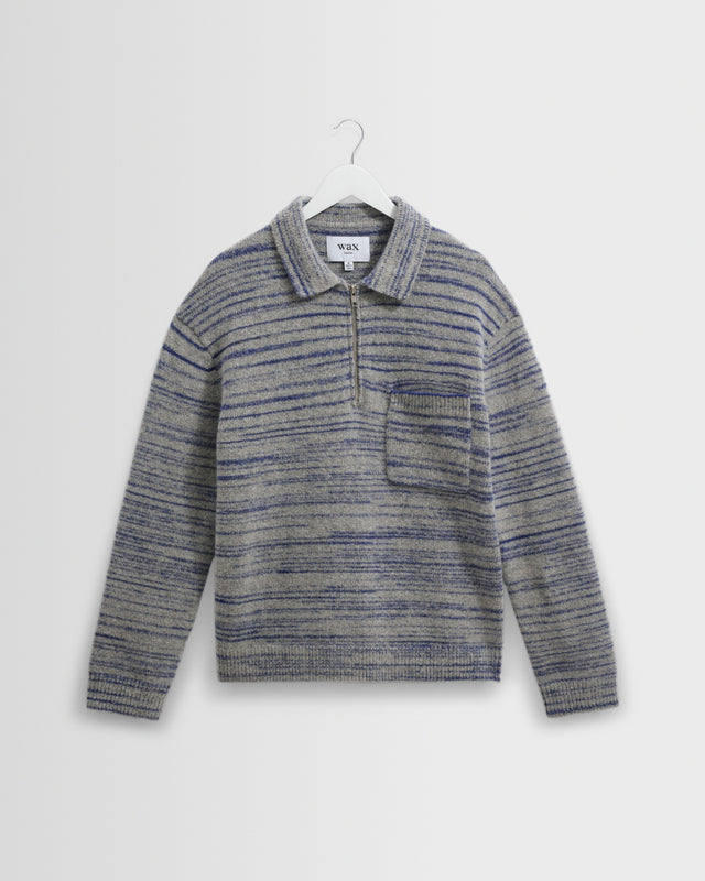 Alpha - Grey And Blue Space Dye Zip Polo