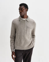 Alpha Grey Plain Stitch Fleck Wool Zip Polo