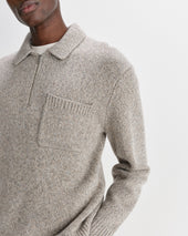 Alpha Grey Plain Stitch Fleck Wool Zip Polo