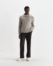 Alpha Grey Plain Stitch Fleck Wool Zip Polo