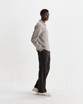 Alpha Grey Plain Stitch Fleck Wool Zip Polo