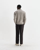 Alpha Grey Plain Stitch Fleck Wool Zip Polo