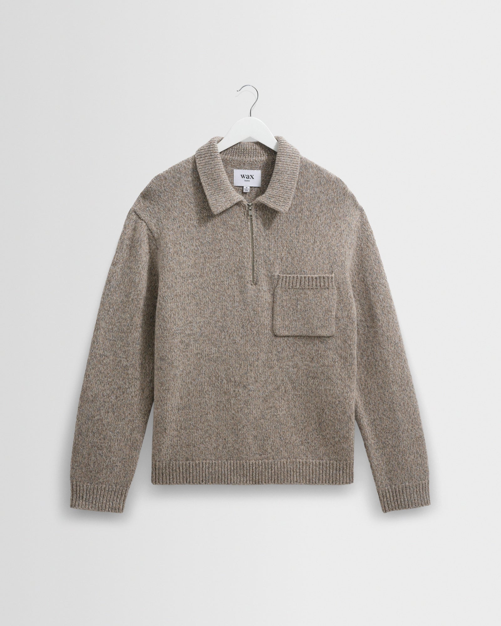 Alpha Grey Plain Stitch Fleck Wool Zip Polo