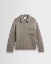 Alpha - Grey Plain Stitch Fleck-Wool Zip Polo