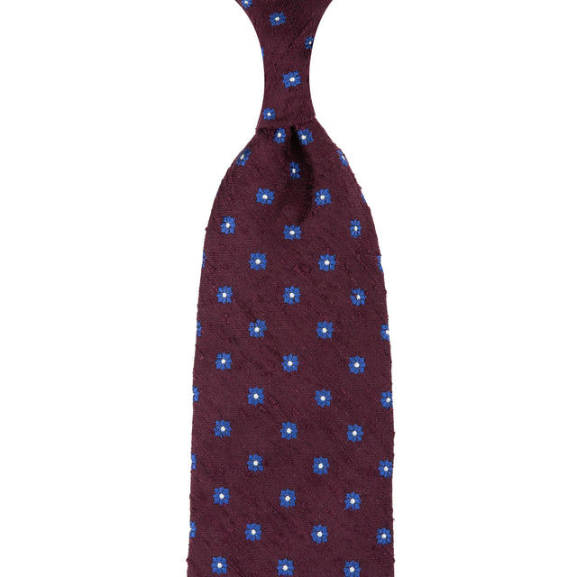 Floral Shantung Silk Tie - Burgundy - Hand-Rolled