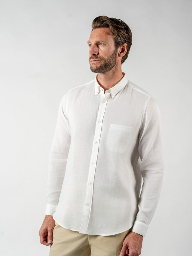 White cotton gauze shirt with American collar