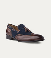 Wingtip Tassel Loafer Brown Antique & Blue Suede