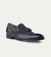 Wingtip Tassel Loafer Blue Antique & Grey Suede