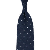 Dotted Shantung Silk Tie - Navy - Hand-Rolled