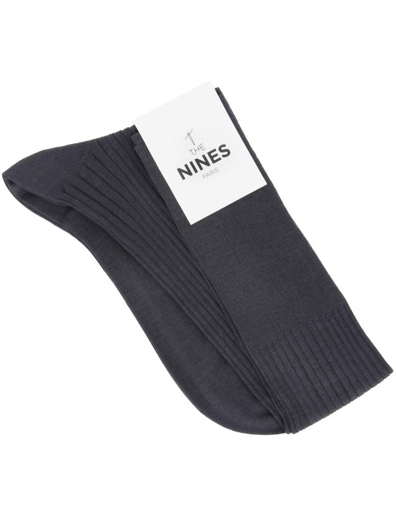 Anthracite Grey Cotton Lisle Knee Socks Fine Ribbed
