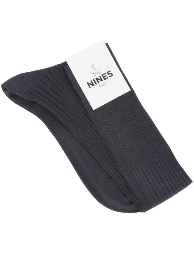 Anthracite grey cotton lisle knee socks fine ribbed