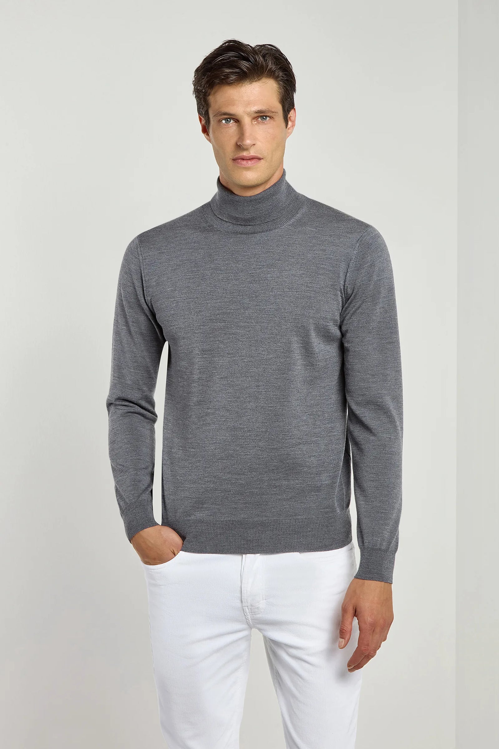Anthracite Merino Turtleneck Made In Italy