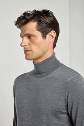 Anthracite Merino Turtleneck Made In Italy