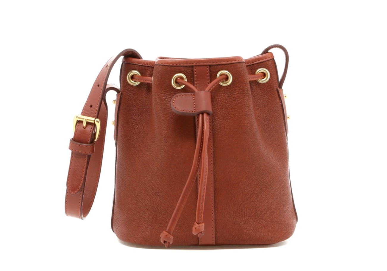 Mini Bucket Bag - Antique Goatskin /Chestnut Trim - Terracotta Interior