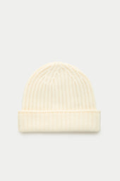 Wide Cuff Cashmere Beanie Antique White
