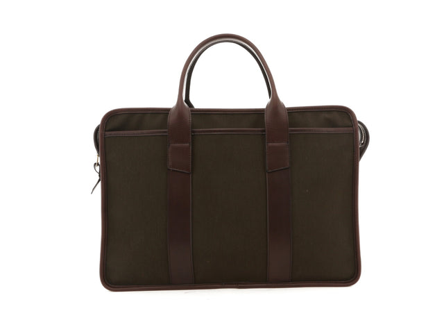 Bound Edge Zip-Top Briefcase - Army Green/Chocolate - Canvas