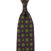 Floral Printed Silk Tie Eggplant Hand Rolled
