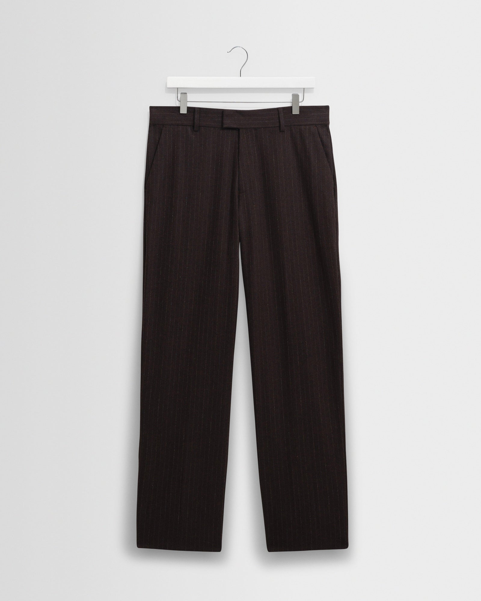 Aston Dark Brown Wool Pinstripe Trousers