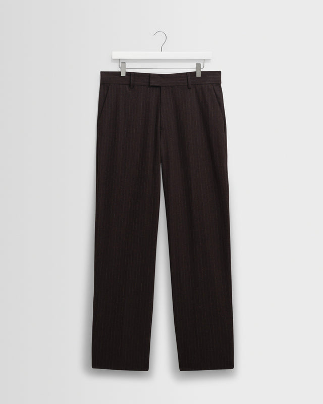 Aston - Dark Brown Wool Pinstripe Trousers