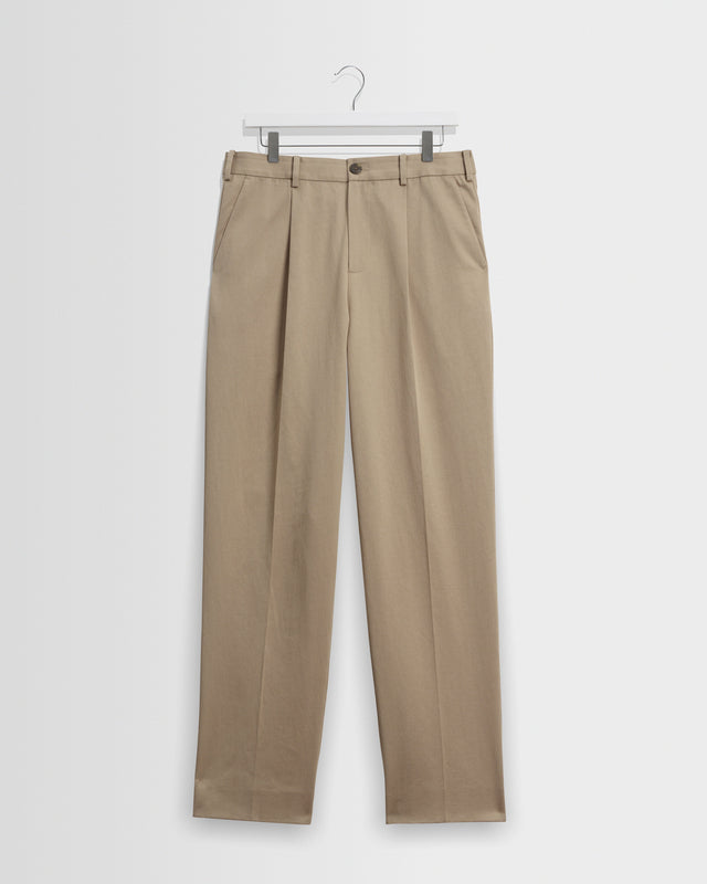 Aubyn - Beige Cotton Tencel Twill Relaxed Fit Trousers
