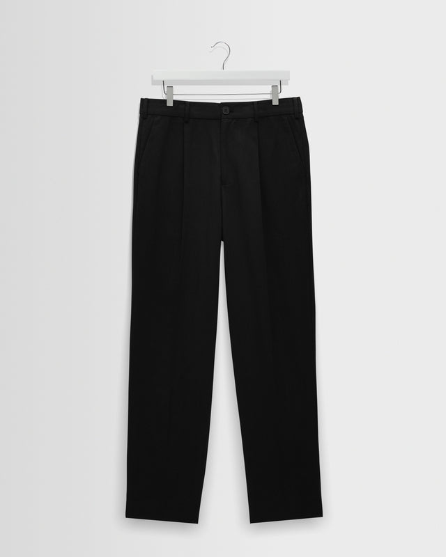 Aubyn - Black Cotton Tencel Twill Relaxed Fit Trousers