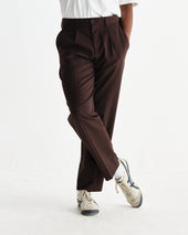 Aubyn Dark Brown Wool Blend Twill Pleated Trousers