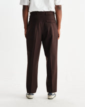 Aubyn Dark Brown Wool Blend Twill Pleated Trousers
